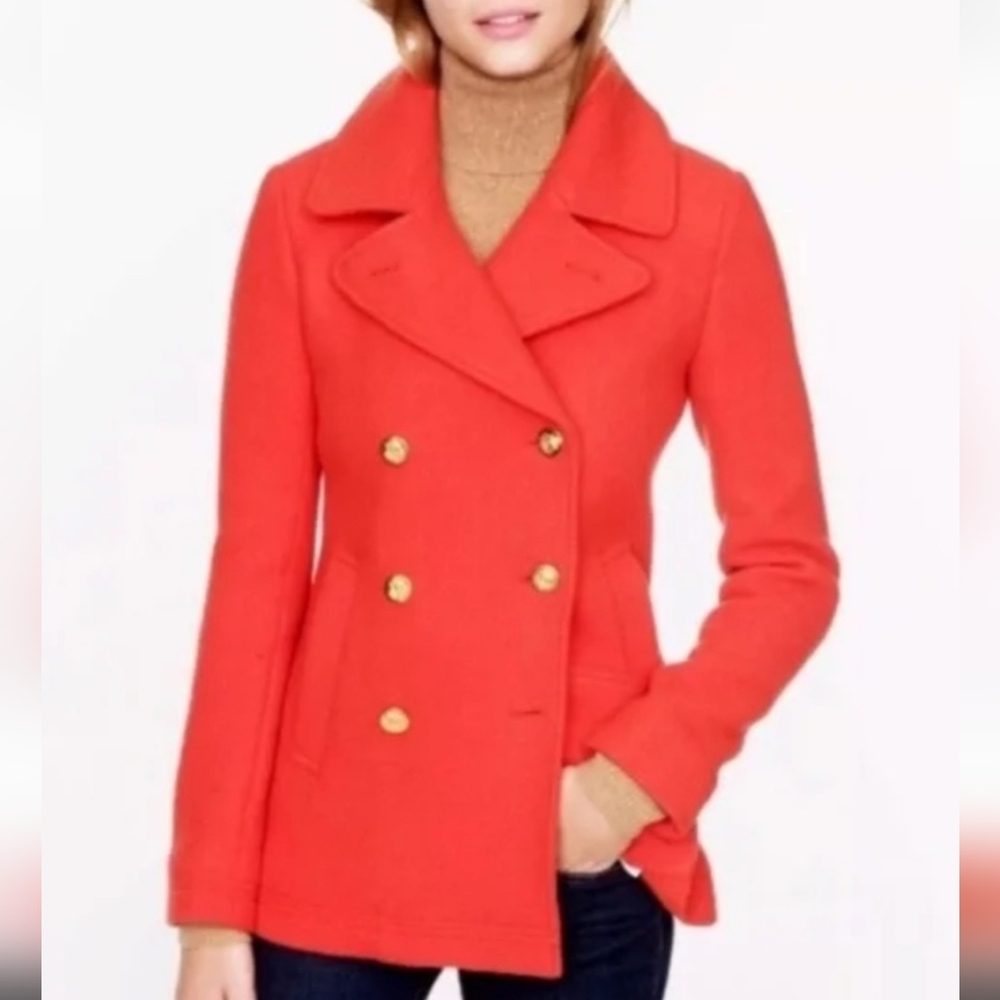 J CREW Peacoat Wool By Nello Gori 100% Wool Burnt Dark Orange Jacket Size 8 - Picture 2 of 15